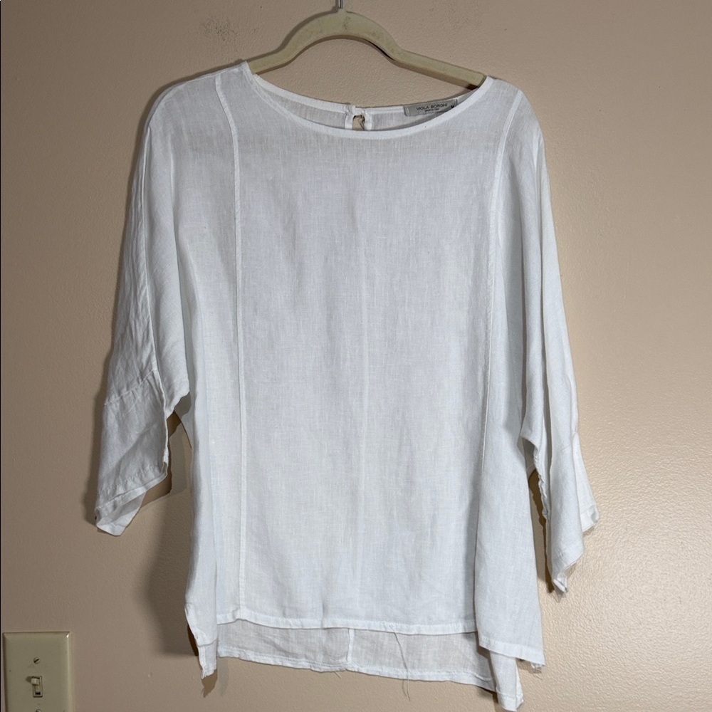 Viola White Linen-Blend Tunic Top